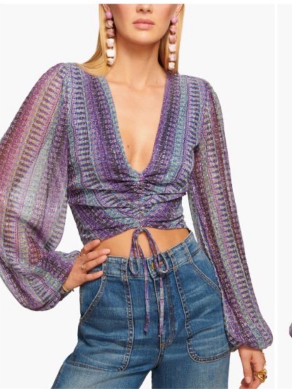 Ramy Brook Georgia V Neck Metallic Top